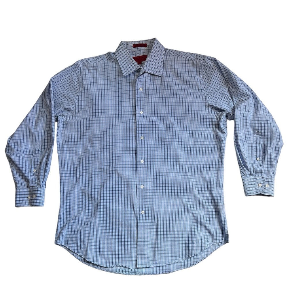 Bergamo NewYork - Mens Blue Plaid Long Sleeve Button Down Shirt Sz. LG